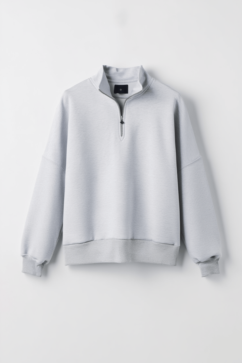 Oversized Half Zip Sweatshirt - Grey Marl - tjuso