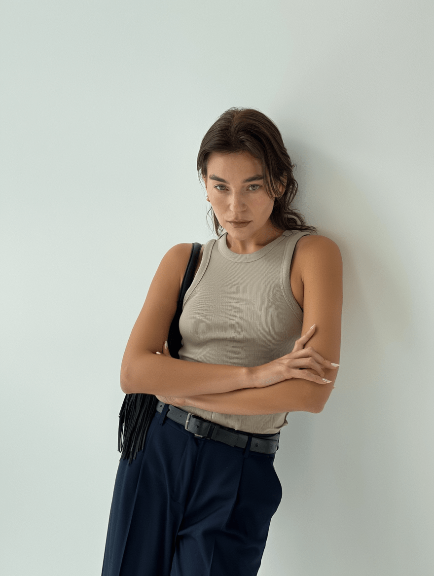 RIBBED TANK - TAUPE - tjuso