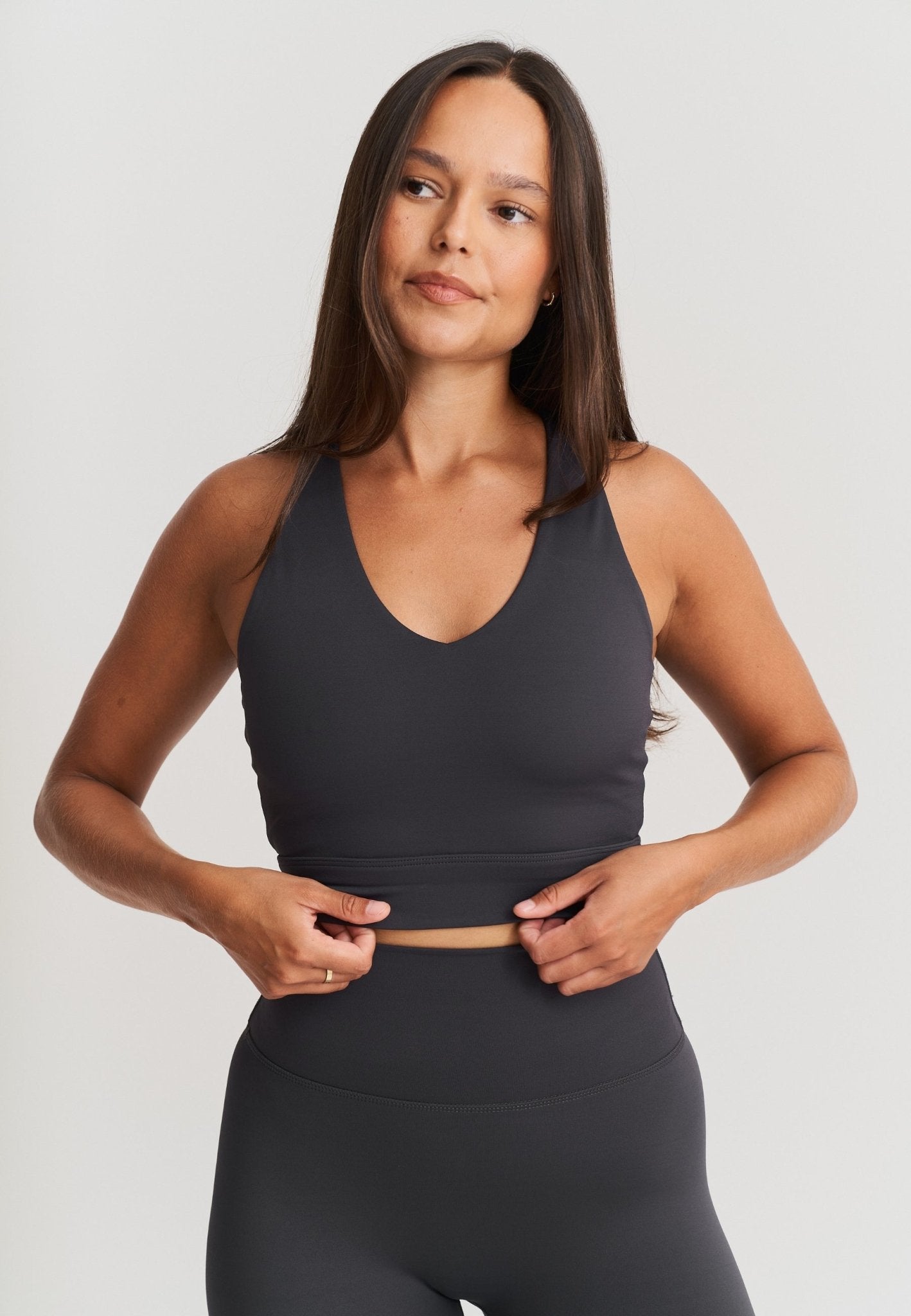 V - neck Cross Back Bra - Asphalt Grey - tjuso