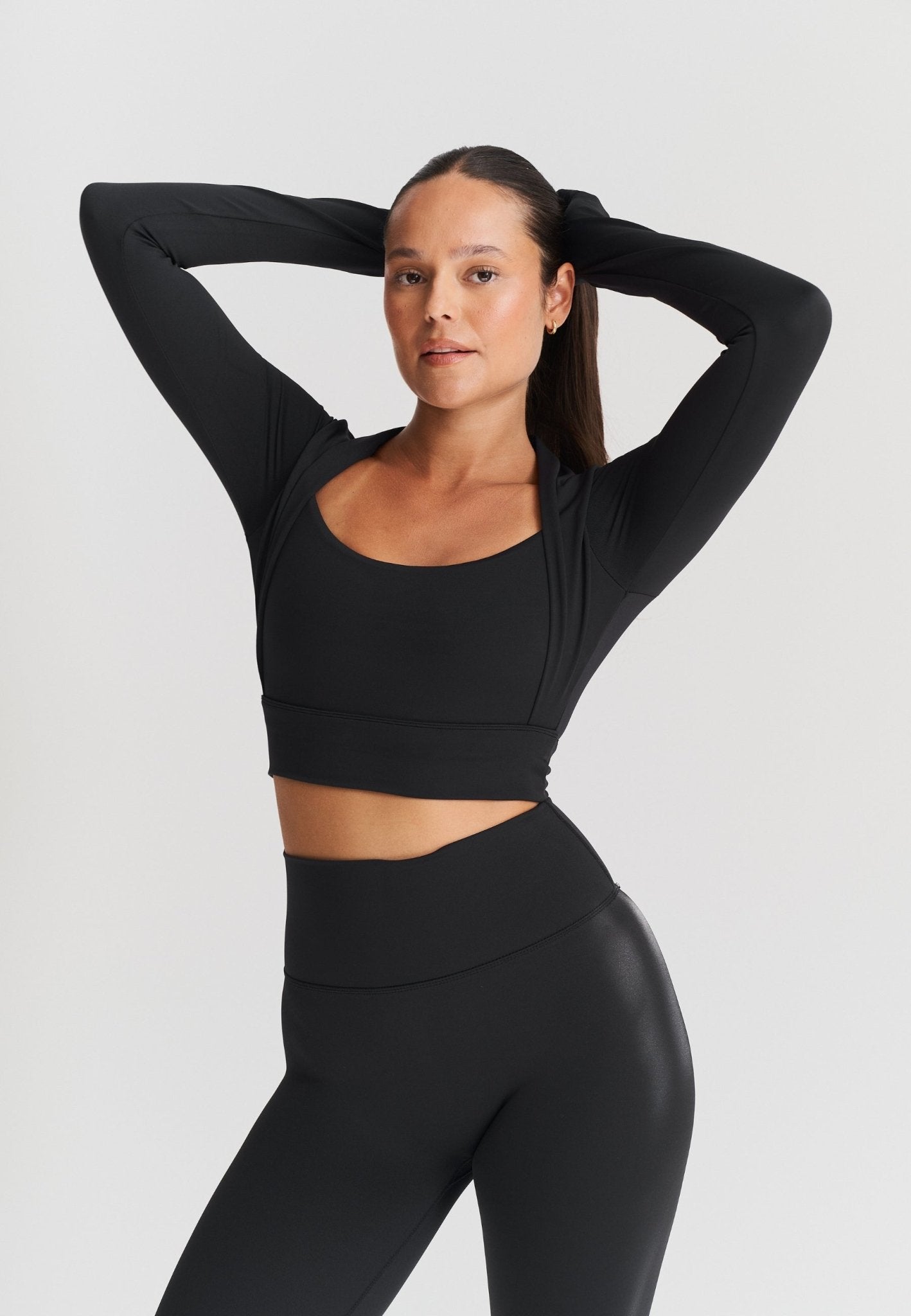 Bolero Long Sleeve Top - Black - tjuso