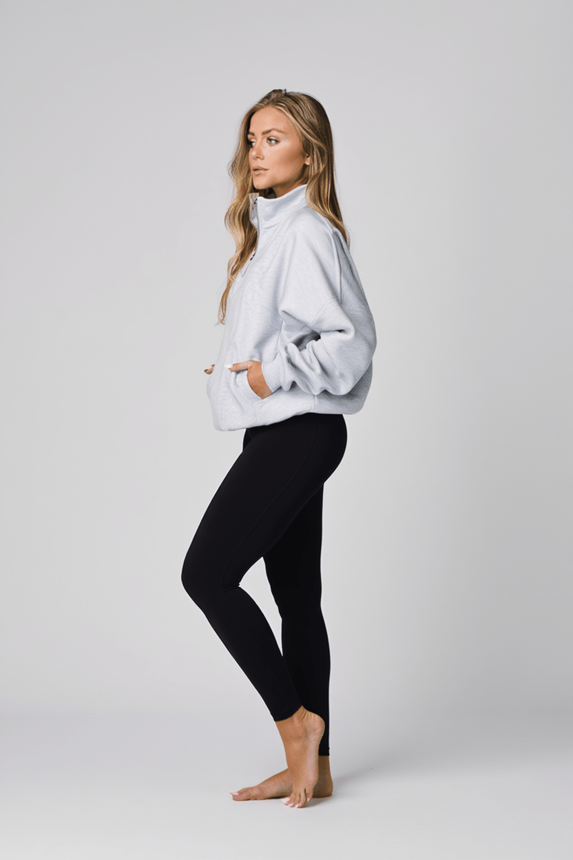 Oversized Half Zip Sweatshirt - Grey Marl - tjuso