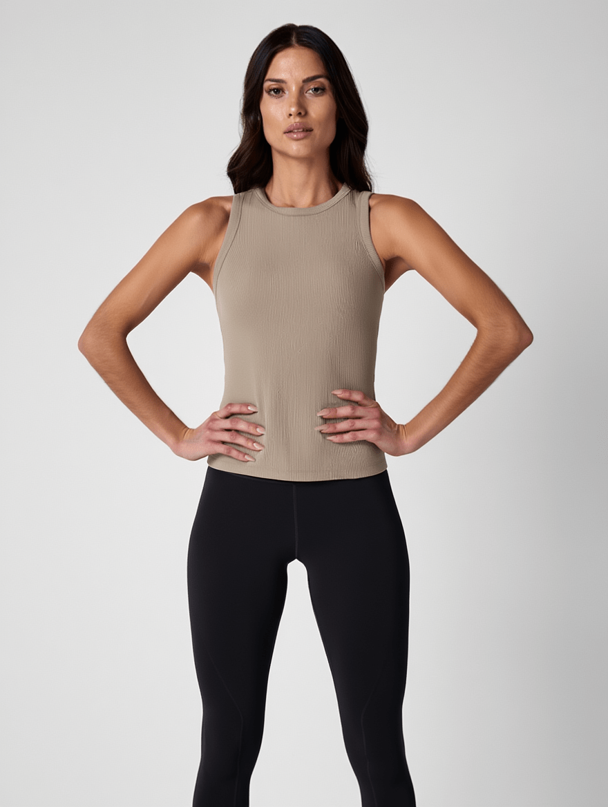 RIBBED TANK - TAUPE - tjuso