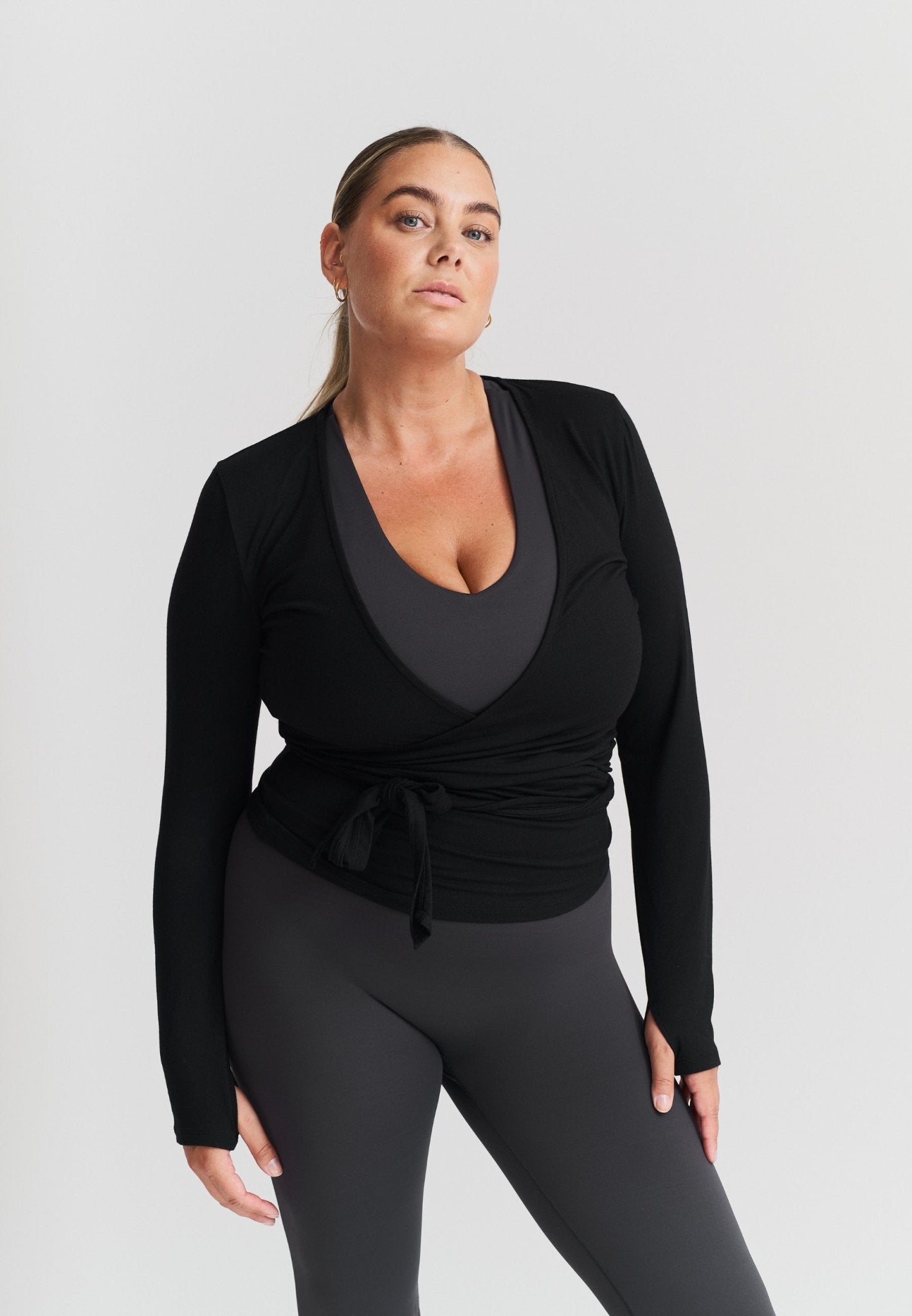 Soft Ballet Wrap Top - Black - tjuso