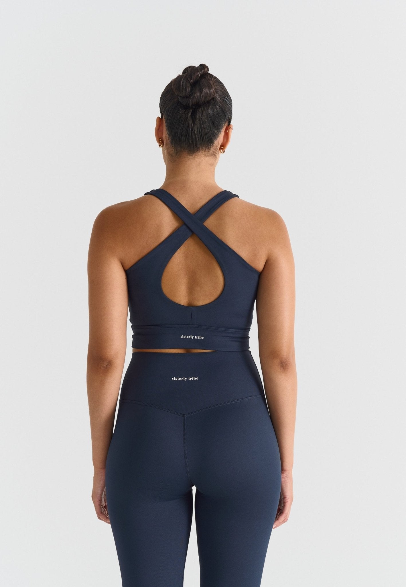 V - Neck Cross Back Bra - Navy - tjuso